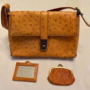 Genuine Ostrich Handbag mirror & coin purse Handbag Set